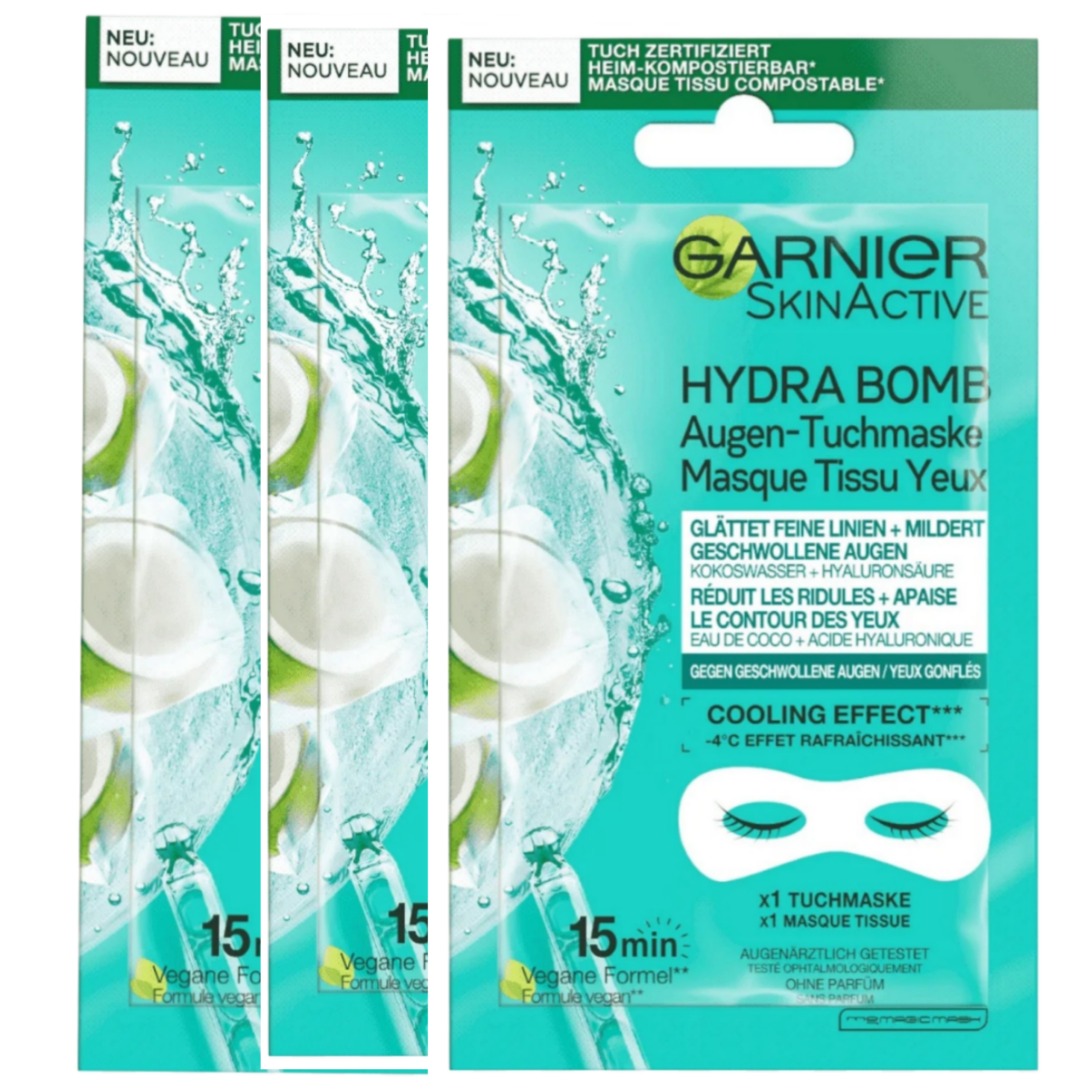 Set 3*Masca de ochi Garnier cu apa de cocos si acid hialuronic